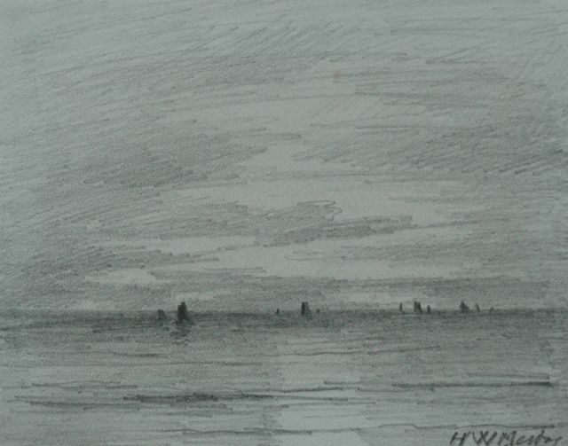 Hendrik Willem Mesdag | De zee bij Scheveningen, potlood op papier, 8,7 x 11,2 cm, gesigneerd r.o. en verso en verso gedateerd 'Scheveningen 9 July 1892'