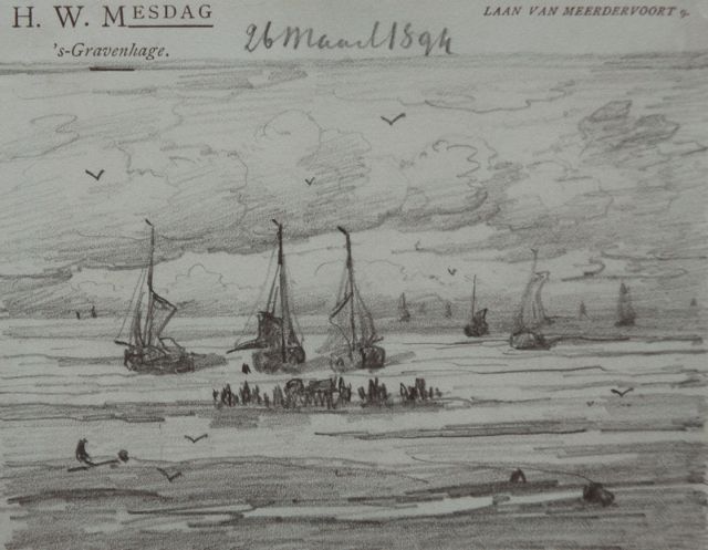 Mesdag H.W.  | Terugkeer van de vissersvloot, potlood op papier 11,3 x 14,5 cm, gedateerd 26 Maart 1894
