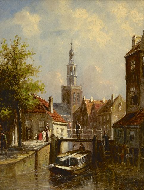 Petrus Gerardus Vertin | Zomers stadsgezicht met de St. Janskerk van Gouda, olieverf op paneel, 19,3 x 15,4 cm, gesigneerd r.o.