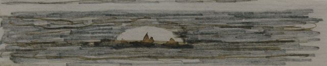 Mesdag H.W.  | Bij ondergaande zon, potlood, pen in zwarte inkt op papier 3,0 x 12,3 cm