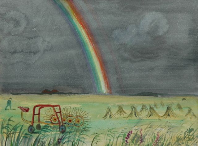 Harm Kamerlingh Onnes | Regenboog op Terschelling, aquarel op papier, 27,8 x 37,6 cm, gesigneerd r.o. met monogram en gedateerd '61