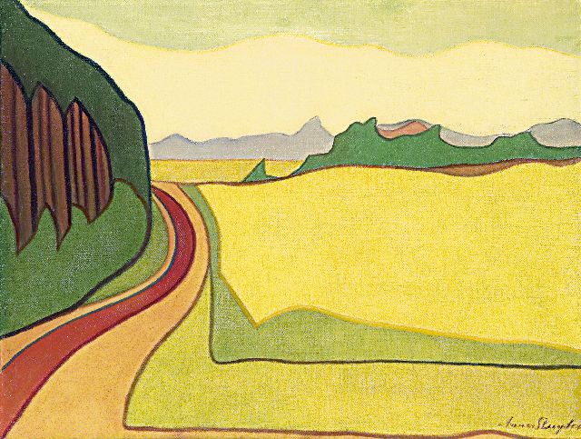 Anna Sluijter | Landschap met rode weg, Blaricum, olieverf op doek, 55,3 x 71,3 cm, gesigneerd r.o. en te dateren ca. 1914