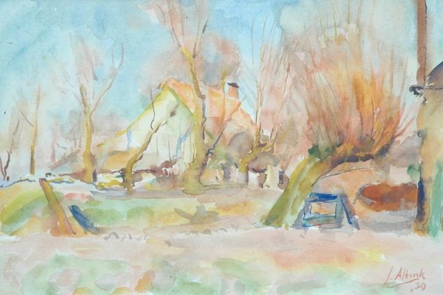 Altink J.  | Boerenhuis achter bomen, aquarel op papier 31,5 x 44,0 cm, gesigneerd r.o. en gedateerd '39
