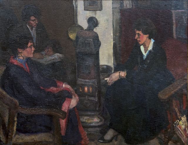Noltee B.C.  | Drie vrouwen in het atelier van de schilder, olieverf op doek 70,7 x 90,4 cm, gesigneerd r.o.