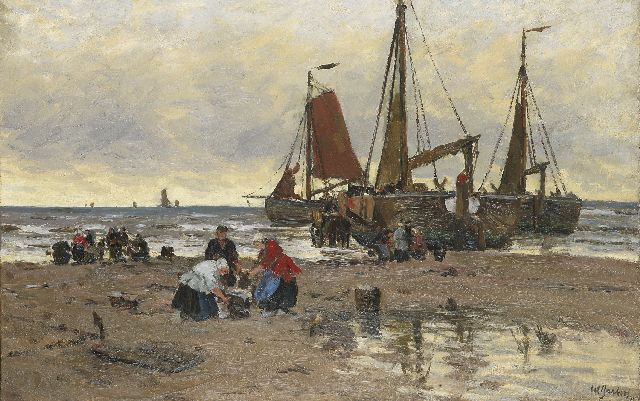 Wilhelm Bartsch | Visverkoop op het strand, Katwijk, olieverf op doek, 62,5 x 96,0 cm, gesigneerd r.o.