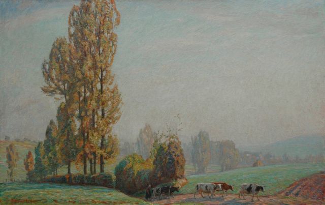 Johan Meijer | Herfstmorgen, olieverf op doek, 64,3 x 100,3 cm, gesigneerd l.o.