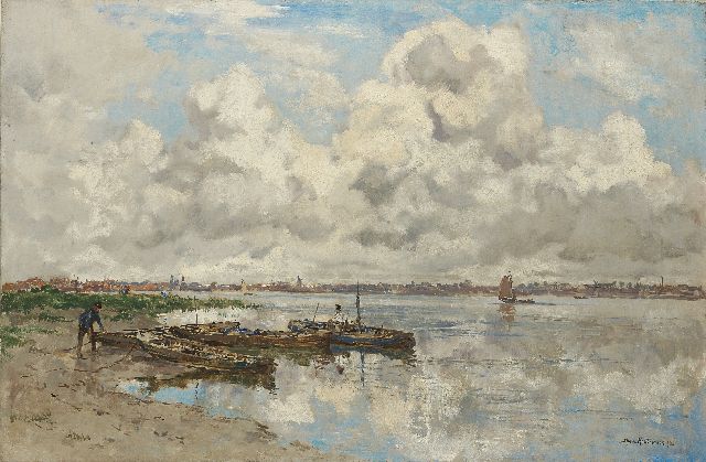 Mastenbroek J.H. van | Een rustig plekje op de rivier, olieverf op doek 46,9 x 71,1 cm, gesigneerd r.o. en gedateerd 1920