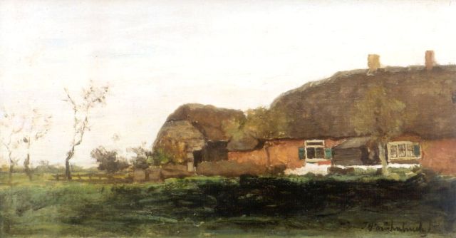 Weissenbruch H.J.  | Boerderij in polderlandschap, olieverf op doek 19,0 x 34,1 cm, gesigneerd r.o.