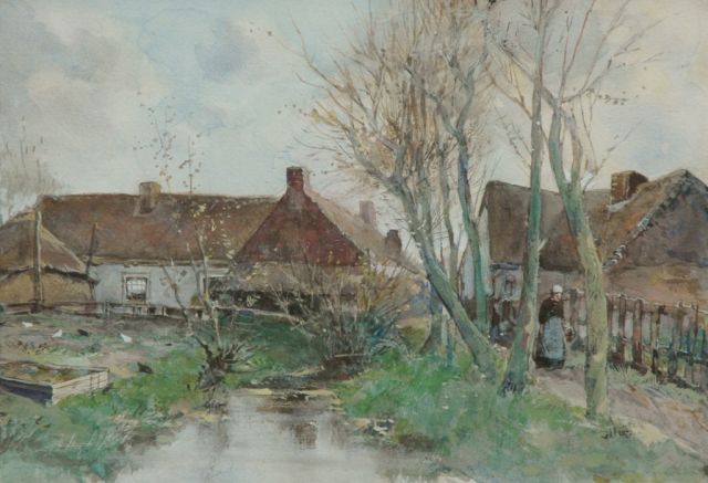 Nat W.H. van der | Boerenhuizen bij een sloot, aquarel op papier 29,5 x 42,5 cm, gesigneerd r.o.