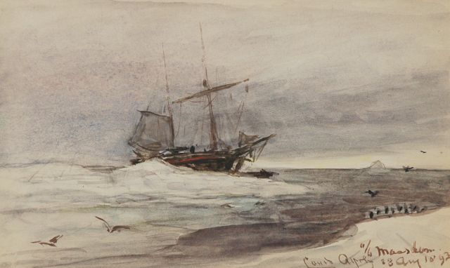 Apol L.F.H.  | Aan boord van de Maasdam, aquarel op papier 11,5 x 19,0 cm, gesigneerd r.o. en gedateerd 23 Aug. 1893