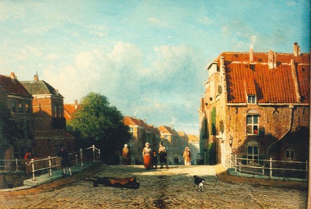 Jan Weissenbruch | Stadsgracht op een zomerochtend, olieverf op paneel, 17,8 x 24,8 cm, gesigneerd l.o.