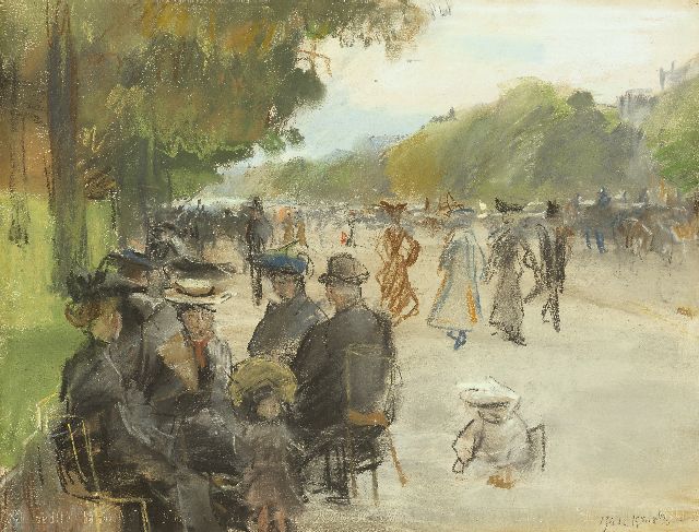 Isaac Israels | Avenue du Bois de Boulogne, Parijs, houtskool en pastel op papier, 31,5 x 41,7 cm, gesigneerd r.o. en te dateren ca. 1904