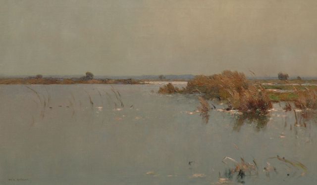 Aris Knikker | Waterlandschap, olieverf op doek, 60,3 x 100,3 cm, gesigneerd l.o.