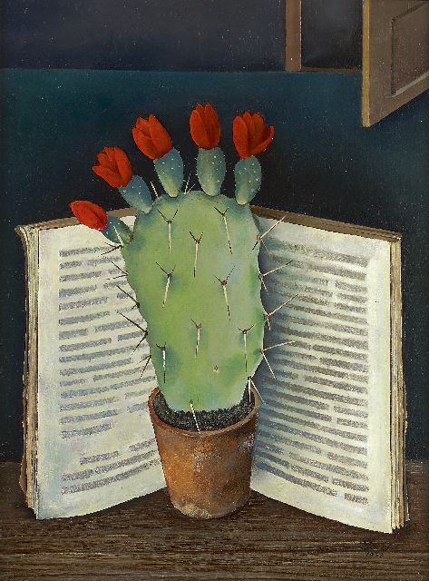 Boers W.H.F.  | Bloeiende cactus, olieverf op paneel 40,0 x 30,0 cm, gesigneerd r.o. en verso en gedateerd 1933