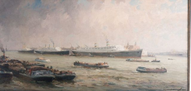 Delfgaauw G.J.  | Passagiersschepen van de Holland Amerika Lijn, olieverf op doek 60,0 x 120,5 cm, gesigneerd r.o. en gedateerd 1940