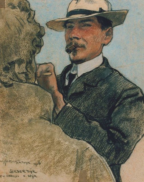 Sluiter J.W.  | C. van Wijk aan het werk in Katwijk, krijt op papier 29,7 x 24,1 cm, gesigneerd r.o. en gedateerd 1906