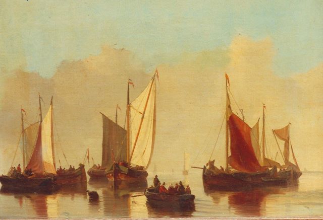 Jacob Willem Gruijter | Zeilschepen op het IJ te Amsterdam, olieverf op paneel, 31,0 x 46,7 cm, gesigneerd r.o.