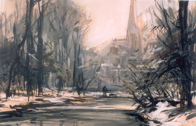 Apol L.F.H.  | Winterlandschap, aquarel op papier 16,8 x 24,5 cm, gesigneerd l.o.