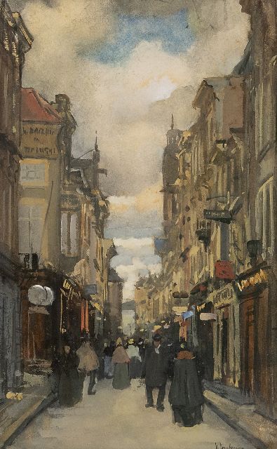 Arntzenius P.F.N.J.  | Gezicht op de Spuistraat, Den Haag, aquarel en gouache op papier 24,6 x 15,8 cm, gesigneerd r.o.