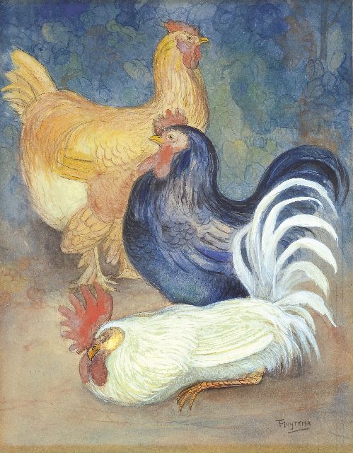 Theo van Hoytema | Kippen en haan, krijt en gouache op karton, 49,7 x 38,7 cm, gesigneerd r.o. en te dateren ca. 1898