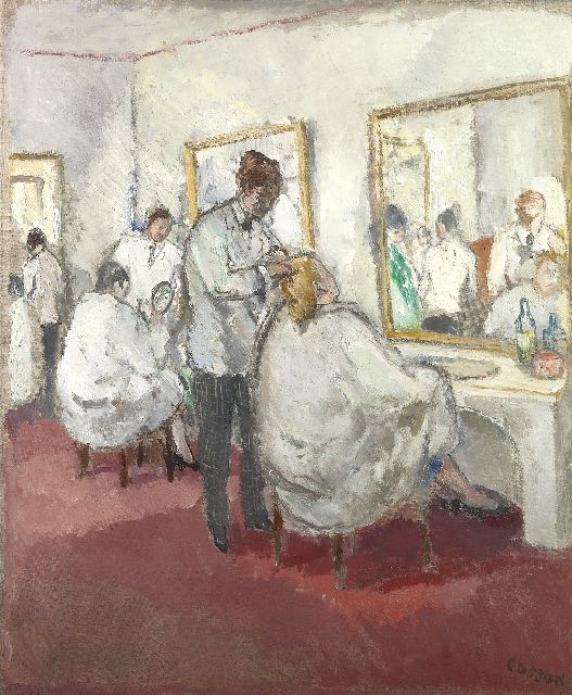 Marcel Cosson | Salon de coiffure, olieverf op doek, 65,4 x 54,4 cm, gesigneerd r.o. en op spieraam gedateerd 1930/31