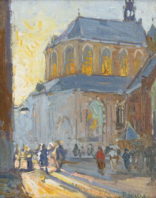 Viegers B.P.  | Achter de Grote Kerk, Den Haag, olieverf op papier op paneel 18,2 x 14,5 cm, gesigneerd r.o.