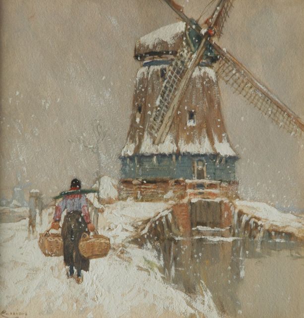 Henri Cassiers | Molen in Volendam, aquarel en gouache op papier, 23,5 x 22,5 cm, gesigneerd l.o. en te dateren ca. 1917