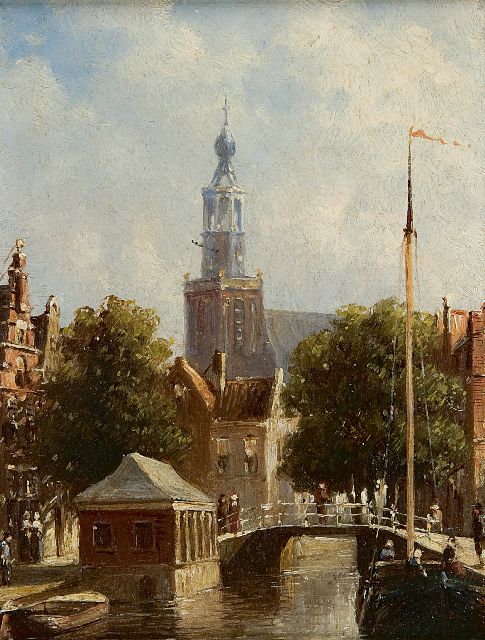 Vertin P.G.  | Stadsgezicht met de St. Janskerk in Gouda, olieverf op paneel 14,9 x 11,4 cm