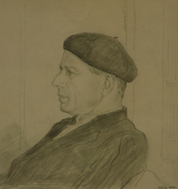Harm Kamerlingh Onnes | Portret van Paul Citroen, 1949, potlood op papier, 28,5 x 28,0 cm, gesigneerd r.o. met monogram en gedateerd [2?] Febr '49