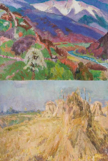 Altink J.  | Zwitsers berglandschap; verso: Hooischelven, olieverf op doek 60,2 x 80,3 cm, gesigneerd r.o. en te dateren ca. 1930