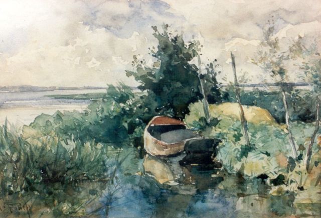 Roelofs W.  | Roeiboot in poldervaart, aquarel op papier 16,0 x 23,0 cm, gesigneerd l.o.
