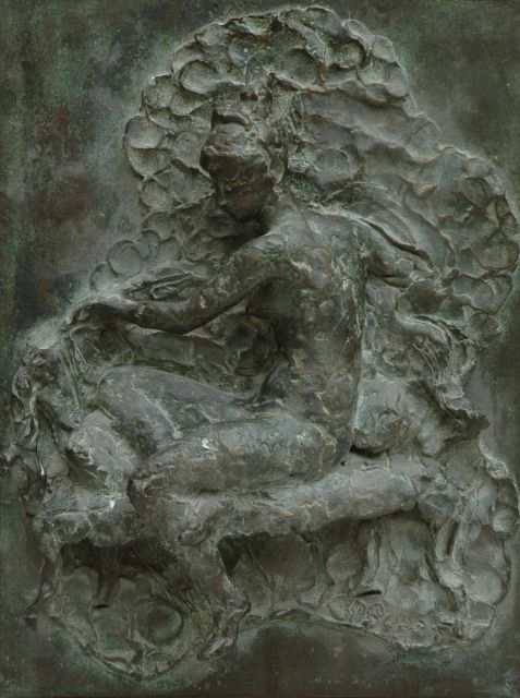 Pieter Starreveld | Ingrid op een bankje, brons, 43,5 x 33,6 cm, gedateerd 4 sept. ['51?]