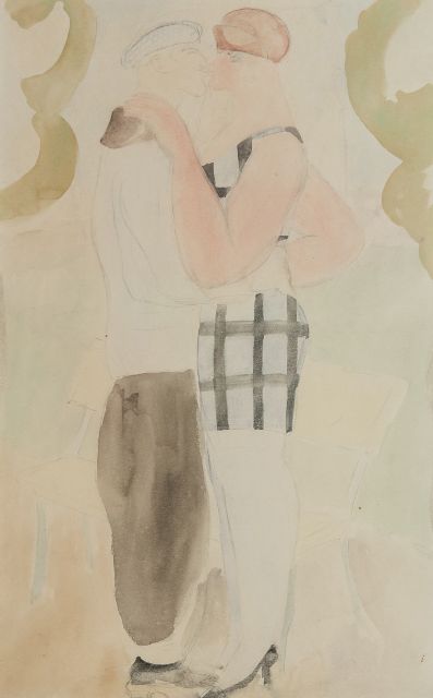 Erfmann F.G.  | De kus, potlood en aquarel op papier 50,0 x 32,7 cm