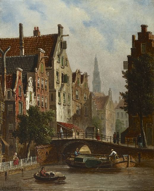 Oene Romkes de Jongh | Amsterdams stadsgezicht met de Westertoren, olieverf op doek, 36,1 x 29,7 cm, gesigneerd l.o.