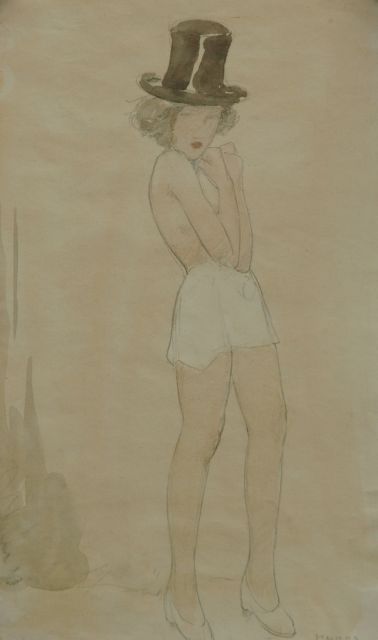 Cornelis Kloos | Meisje met hoge hoed en wit rokje, potlood en aquarel op papier, 30,7 x 17,9 cm, gesigneerd r.o. en te dateren 15-10-1941