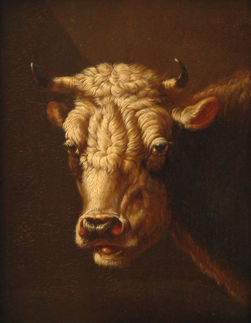 Albertus Verhoesen | Portret van een koe, olieverf op paneel, 17,5 x 13,1 cm