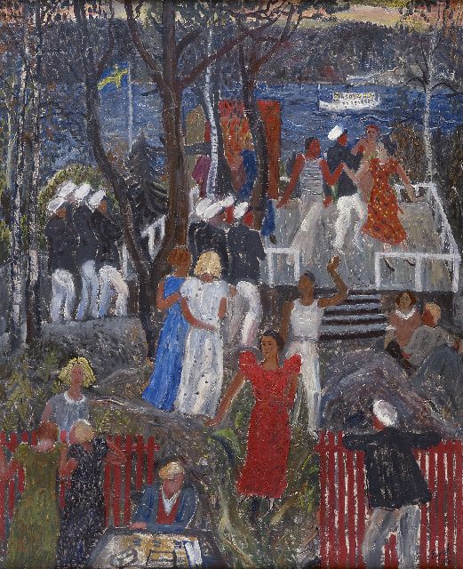 Charles Eyck | Feest in Gammeludden, aan de Zweedse kust, olieverf op doek, 90,8 x 74,2 cm, gesigneerd r.o. en verso en gedateerd '36