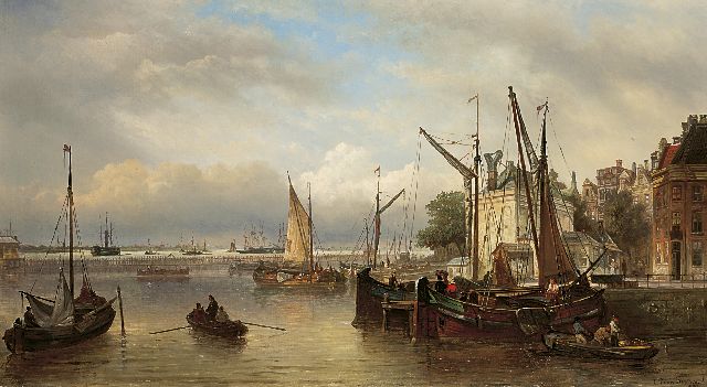 Bommel E.P. van | Hollands havengezicht, olieverf op doek 52,4 x 95,4 cm, gesigneerd r.o. en gedateerd 1881