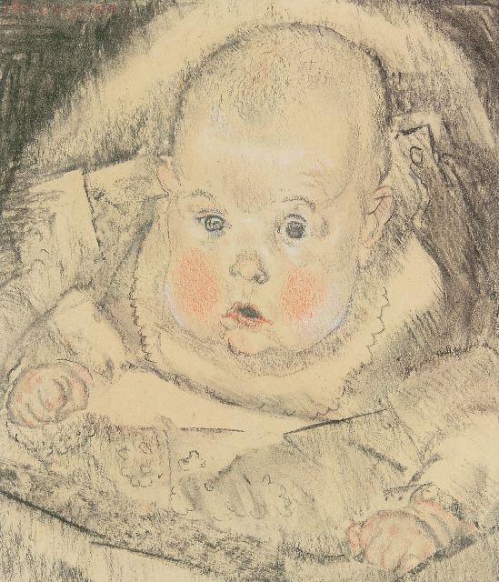 Jan Sluijters | Baby in wieg, houtskool en krijt op papier, 29,0 x 25,3 cm, gesigneerd l.b.