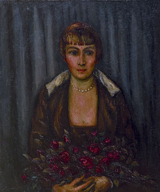 Matthieu Wiegman | Vrouw met boeket rozen, olieverf op doek, 65,2 x 54,2 cm, gesigneerd r.o. en gedateerd 'Paris '20'