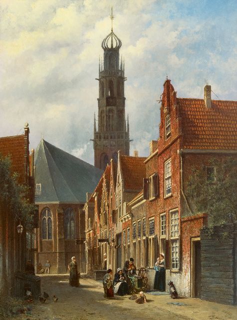Vertin P.G.  | Gezicht op Haarlem met de Bakenesserkerk, olieverf op paneel 85,3 x 64,9 cm, gesigneerd r.o. (beiden) en te dateren 1877-1878