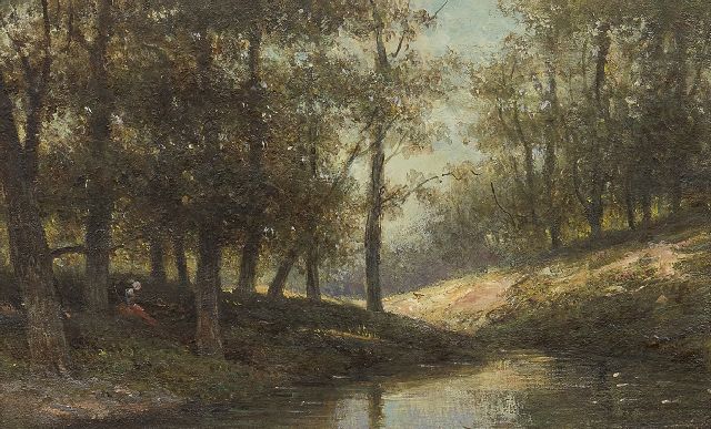 Johannes Pieter van Wisselingh | Bij de bosbeek, olieverf op paneel, 14,5 x 23,4 cm, zonder lijst