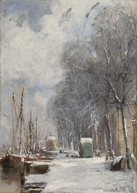 Mastenbroek J.H. van | De Wijnhaven, Rotterdam, bij winter, aquarel en gouache op papier 34,0 x 23,9 cm, gesigneerd r.o.
