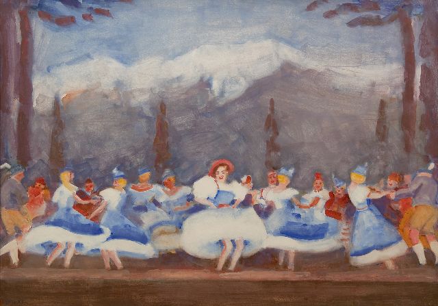 Maks C.J.  | Tiroler ballet in de Bouwmeester Revue, gouache op papier 48,0 x 68,0 cm, gesigneerd l.o. en te dateren ca. 1938