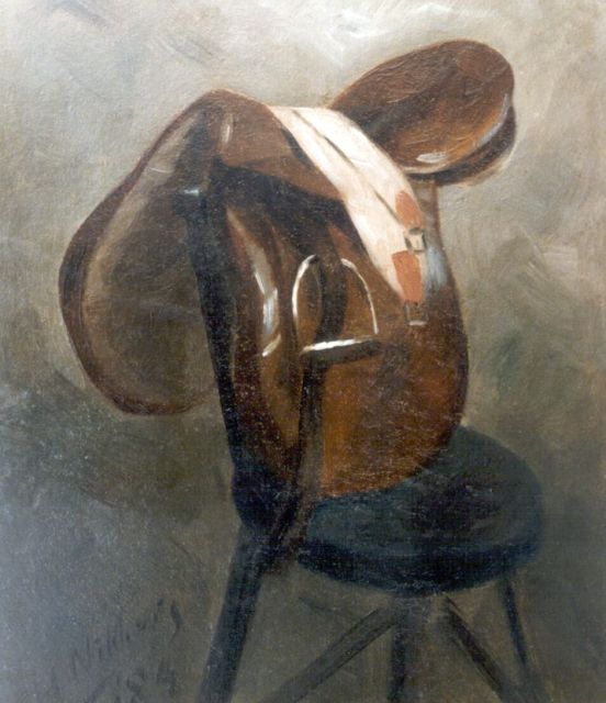 Ferdinand Hart Nibbrig | Zadel, olieverf op paneel, 29,5 x 25,3 cm, gedateerd '84