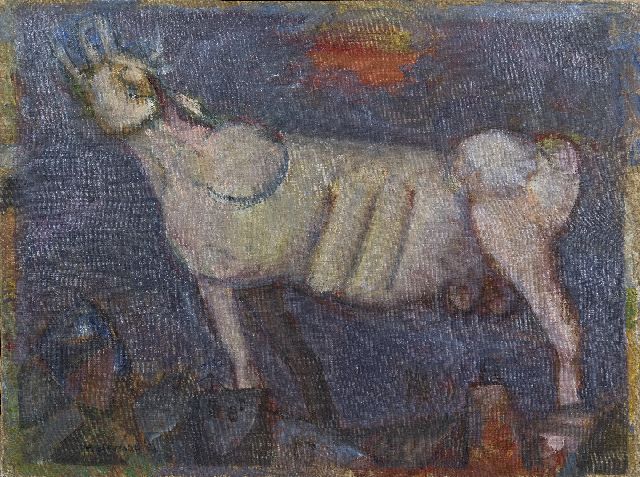 Bierman R.  | Brullende stier, olieverf op doek 60,5 x 80,5 cm, gesigneerd l.o. + verso en gedateerd '52, zonder lijst