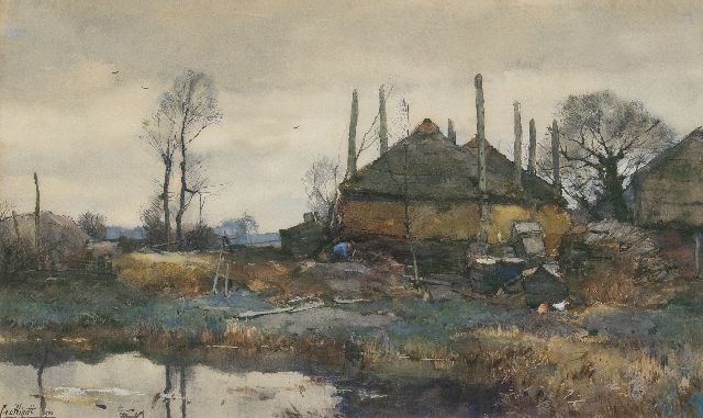 Windt Ch. van der | Boerderij aan het water, aquarel en gouache op papier 42,3 x 70,2 cm, gesigneerd l.o. en gedateerd 1906