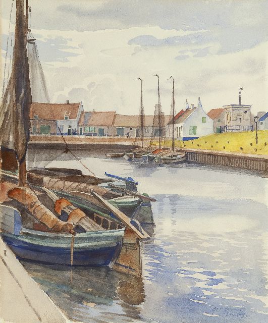 Gerrits G.J.  | De haven van Elburg, aquarel op papier 37,7 x 30,9 cm, gesigneerd r.o. en te dateren ca. 1939
