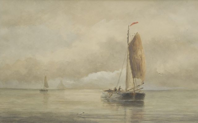 Laan G. van der | Bomschuit op kalme zee, aquarel op papier 31,2 x 49,6 cm, gesigneerd l.o.