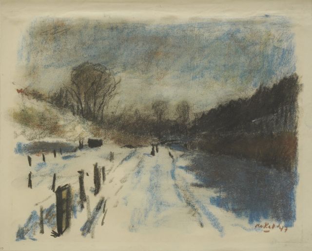 Kat O.B. de | Sneeuwlandschap, pastel op papier 21,8 x 27,0 cm, gesigneerd r.o. en gedateerd '47